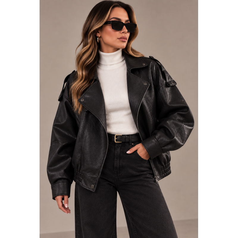  Midnight Oversized Leather Jacket